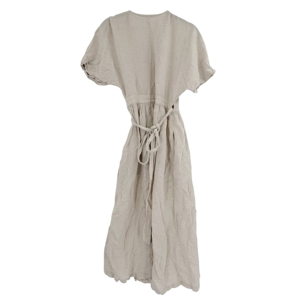 OYSHO Linen Wrap Dress Size S Midi Pockets Cream - Picture 4 of 7